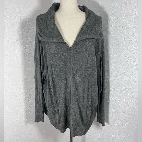 Eileen Fisher 100% Organic Cotton Knit Collared Zip Cardigan Sweater Jacket - Picture 1 of 5